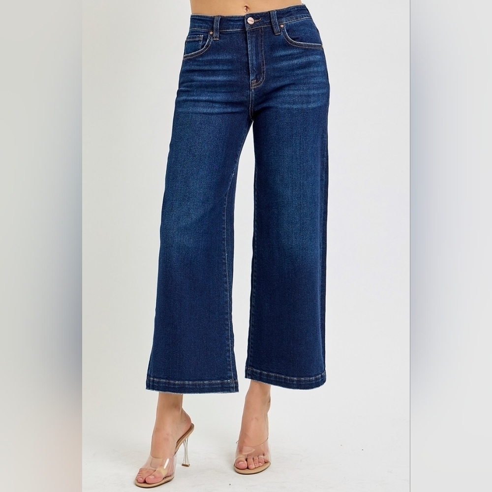 Risen HR Dark Wash Classic Wide Leg Cropped Denim Jeans Office Various NEW - Picture 6 of 16